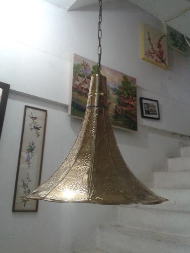 Brass classic hanging lamp size shade 39 cm. wide 39 cm. high