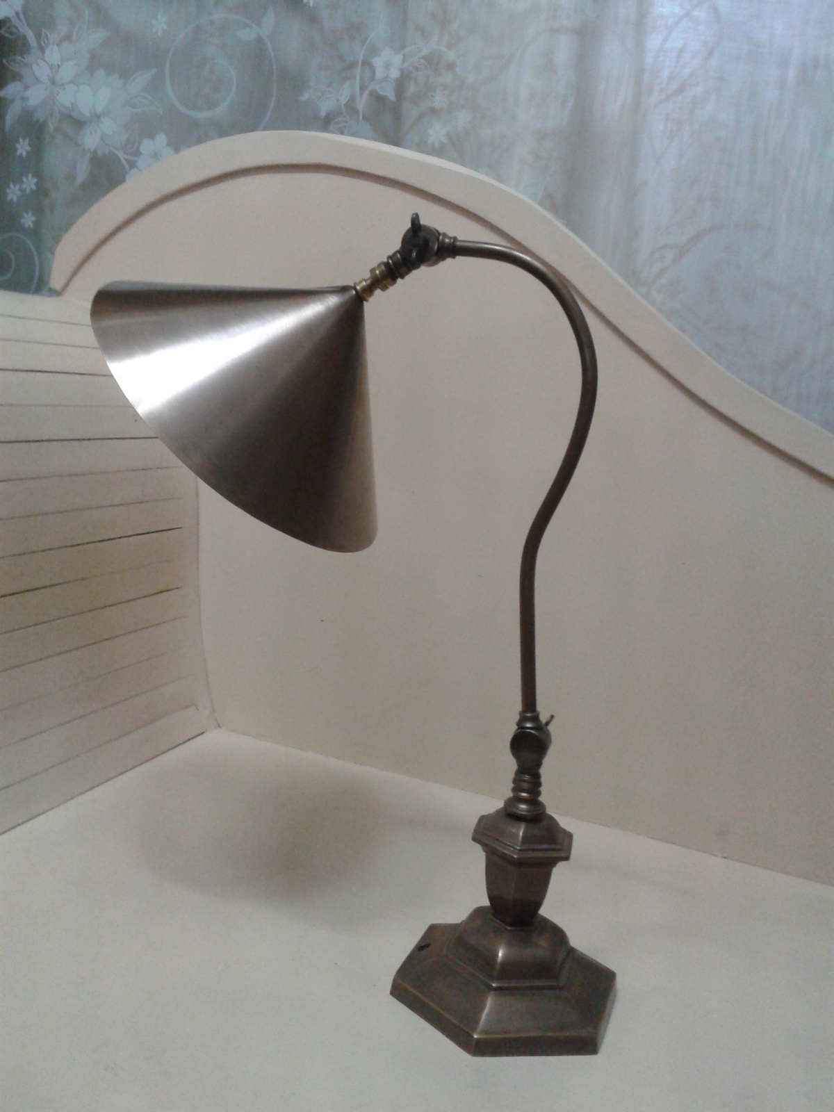 Brass desk lamp code DL400 size high 49 cm shade wide 23.5 cm.