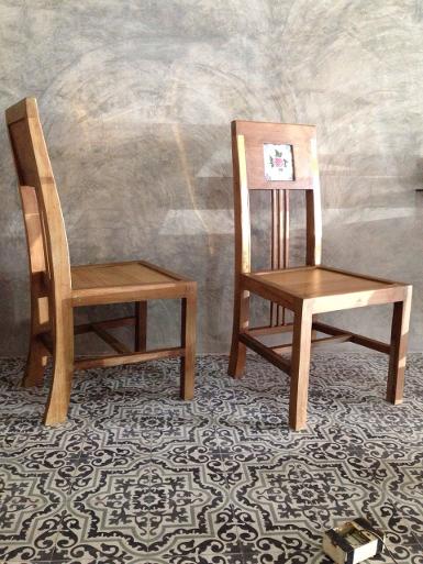Teak chair with ceramic decor by brass Item code TC002