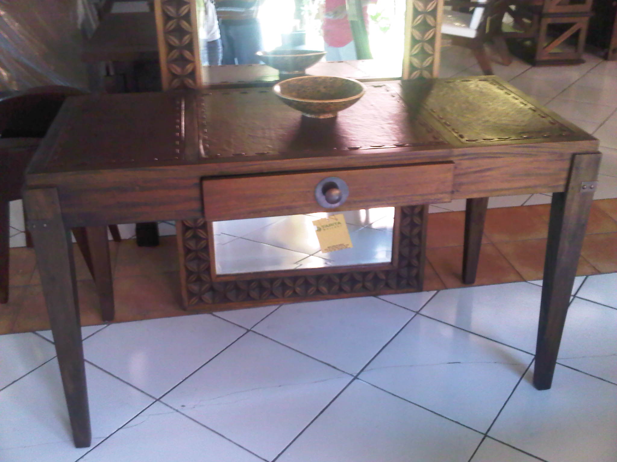 Work Table teak wood with leather
