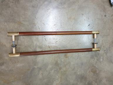 ฺBrass door handle brass with teak wood Item Code AC100M size long 1 m. D: 38 mm. price/set