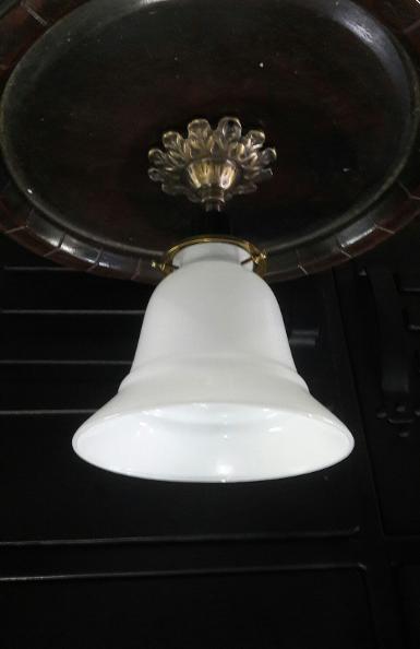Brass hanging lamp item code PDL18B size base 82 mm. Shade 14.5 cm. High include base 20 cm.
