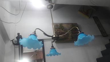 Hanging Lamp brass with glass shade Item Code HGL18ME size high 40 cm. wide 67 cm.