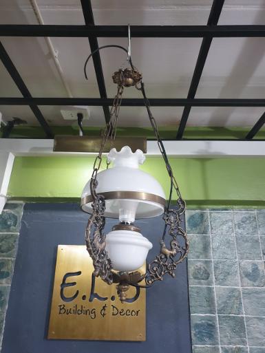 Hanging Lamp brass with glass Item Code HGLD3CK size wide 24 cm long 56 cm.glass 8''