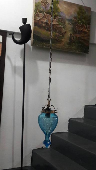 Hanging lamp glass with brass Item Code HGL18M size glass 13 x 2.2 cm. long include chain 50 cm.
