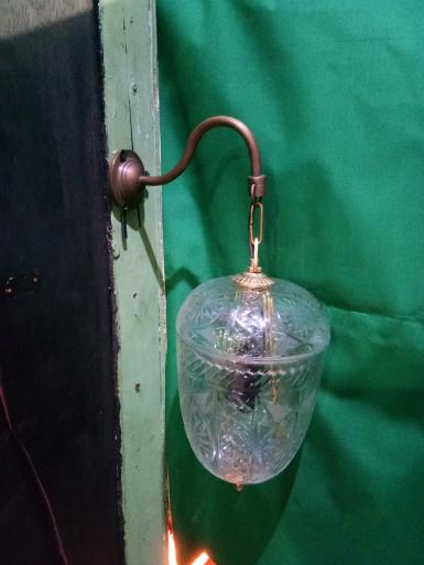 Wall Lamp cut glass with brass item code WLTG18 size base 58 mm. pipe 9 mm. deep 200 mm. glass 5''