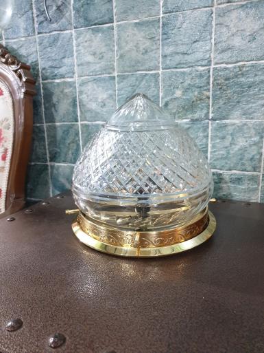 Pendant Lamp brass with cut glass Item Code ELS021F size glass 21 cm.