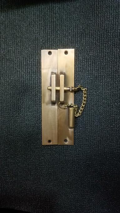 Brass door lock Item Code Q031B size long 150 mm. wide 50 mm.Thickness 3 mm.