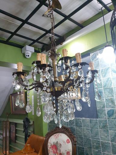 Chandelier  Antique Lamp 12 arm brass with crystal  Item Code ATC64A size W 70 cm L 1 meter.