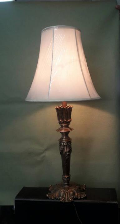 Table Lamp brass with fabric Item Code TBLB018 size base 180 mm. high 635 mm.S 155 xH270xb295mm.
