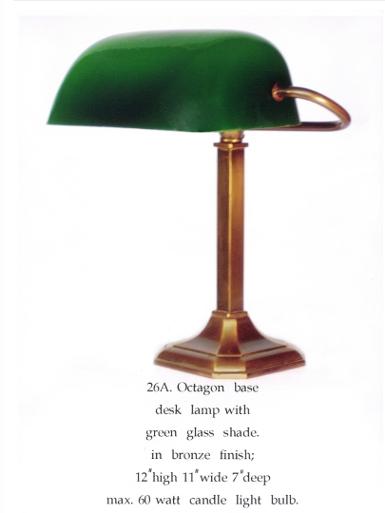 Table Lamp Brass with glass green shade Item Code ELS026A ITEM COMING SOON.