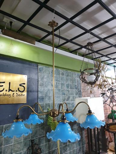 Hanging Lamp brass with glass Item Code HGL5RA size wide 700 mm high 1000 mm.