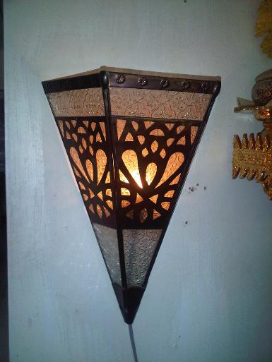 Morocco wall lamp brass with caving Item Code WL49J size wide 27 cm. high 35 cm.