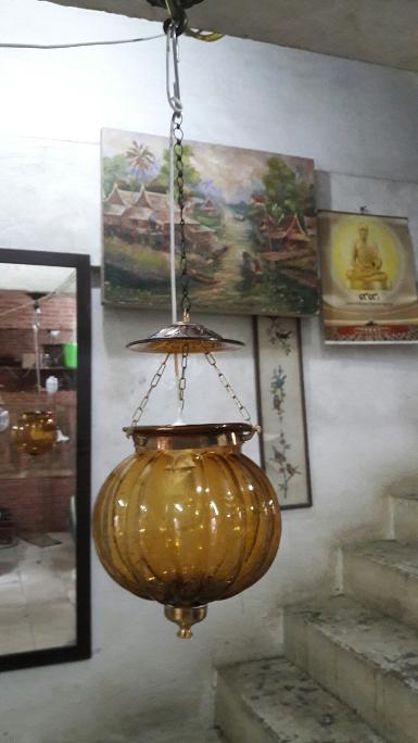 Pumpkin Lamp glass with brass Item Code HGPK18 size 9'' long 40 cm.