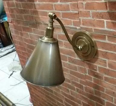 Brass Wall Lamp Item Code BWL18A size round base 12 cm. deep 20 cm shade high 145 mm. wide 157 mm.