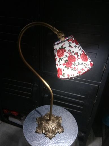 Desk Lamp brass with fabric Item Code TBLF018A size base 180 mm. high 540 mm. Shade 84xh137x155mm.