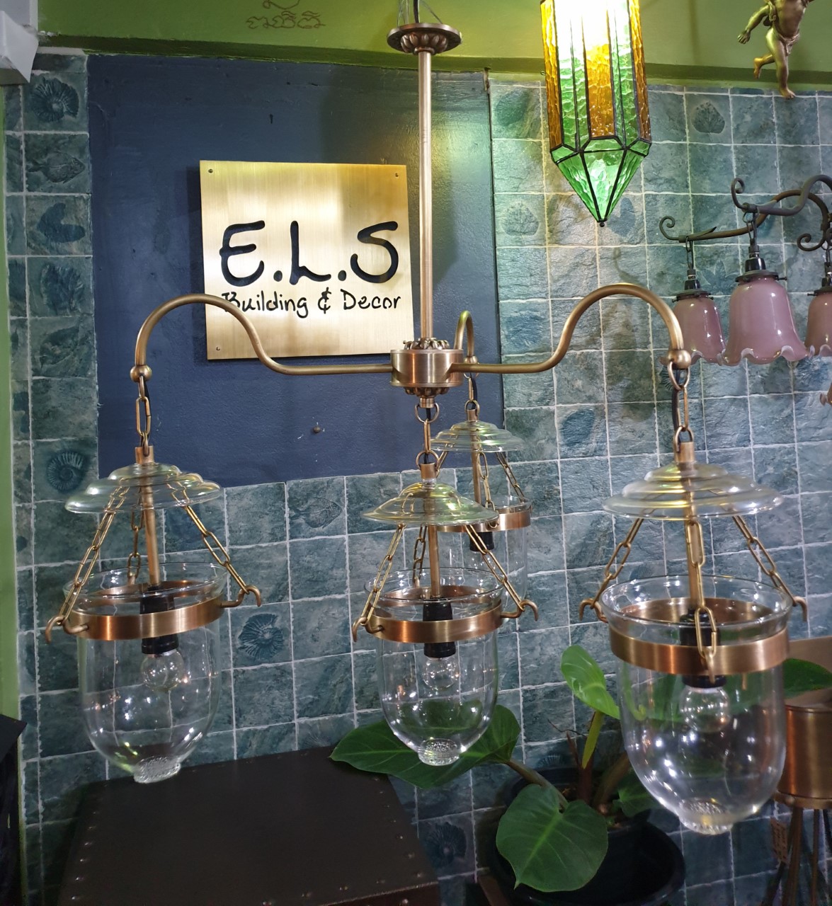 Hanging Lamp 4 light glass 5'' Item Code HGLU54 size glass 5'' wide 600 mm.long total 860 mm