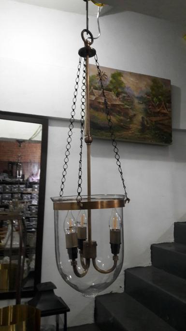 Hanging Lamp brass with glass 8'' shade Item Code HGL18MT size glass 20 x H 28 cm. hole 22 cm.long
