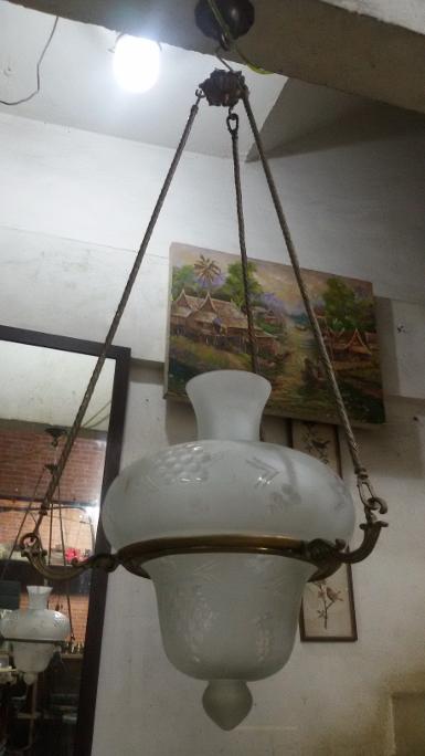 Hanging Lamp brass with glass Item Code HGL18A size long 93 cm. wide 45 cm.