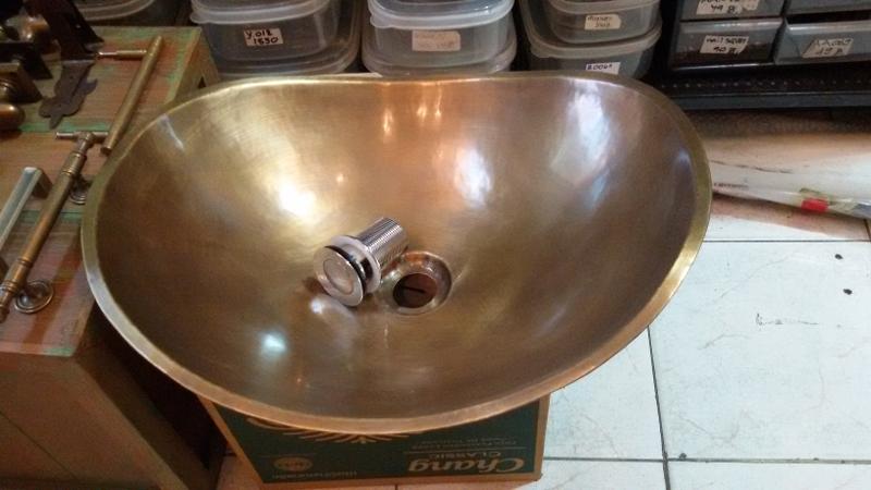 Brass Sink oval design Item Code BS01CC. size long 50 cm. wide 40 cm. high 12 cm