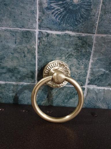 Brass Pull Handle Item Code PL56F size base 56 mm ring wide 95 mm thickness 9 mm.