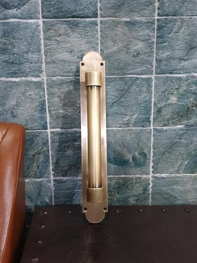 Brass Door Handle Item Code AT193 size plate Thick 1.2 mm. long 340 mm.wide 50 mm.pipe 25 mm.