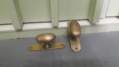 Brass door handle Item Code OVAL01 size base 30 x 120 mm. Oval 33 x 60 mm.