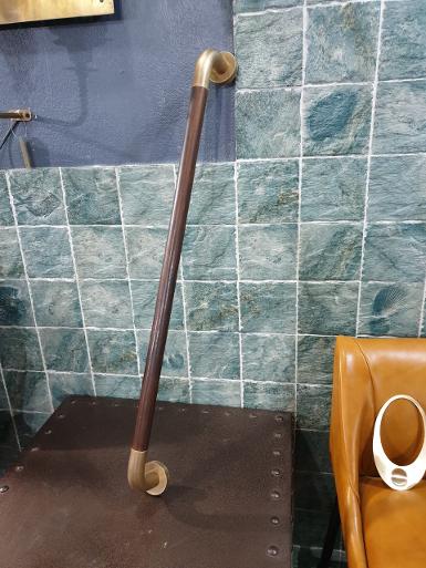 Brass handle brass with wood Item Code AC60O size long 600 mm. D: 1''base 38 mm.