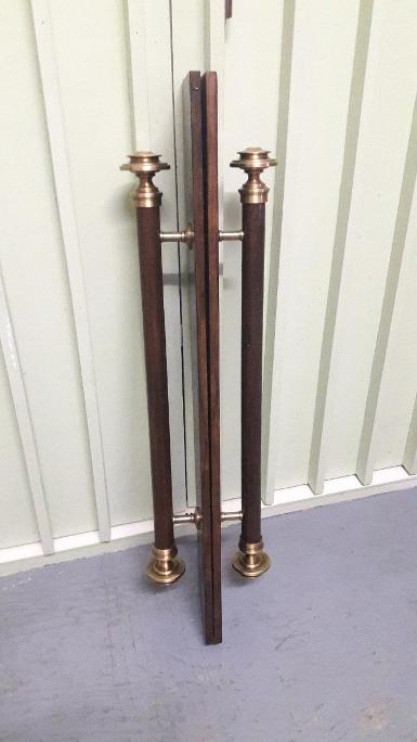 Brass door handle with teak wood item code AC19MP size plate 100 x 1000 mm. Handle long 60 cm.P38mm.