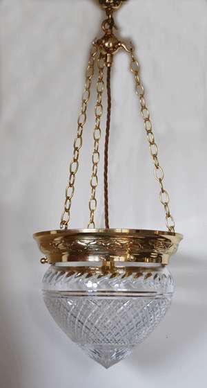 English Hanging Lamp with cut glass Code ELS09B size width 10''(25.5 cm.)long 58.5cm can be longer
